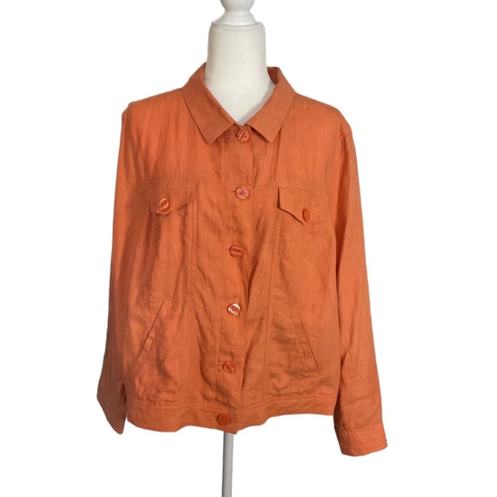 Linden Hill Orange Linen Button Front Long Sleeve Shirt Jacket Size XL